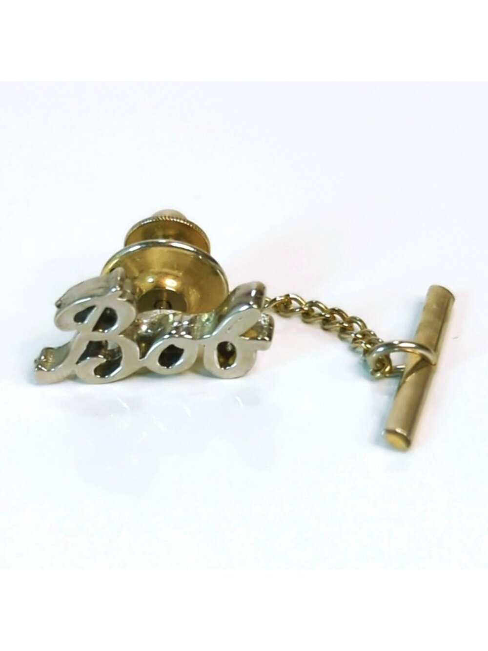 Vintage Gold Tone Personalized Bob Name Tie Tack Chain Bar